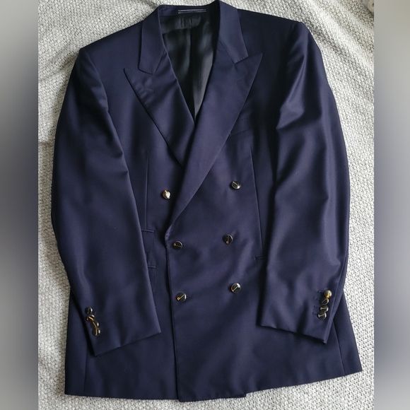 Dunhill Double Breasted Navy Blue Blazer with gold and black logo D buttons - Picture 1 of 16